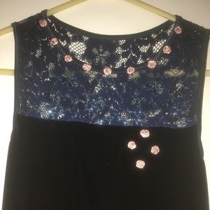 Blue Velvet dress With Lace and flower detail
